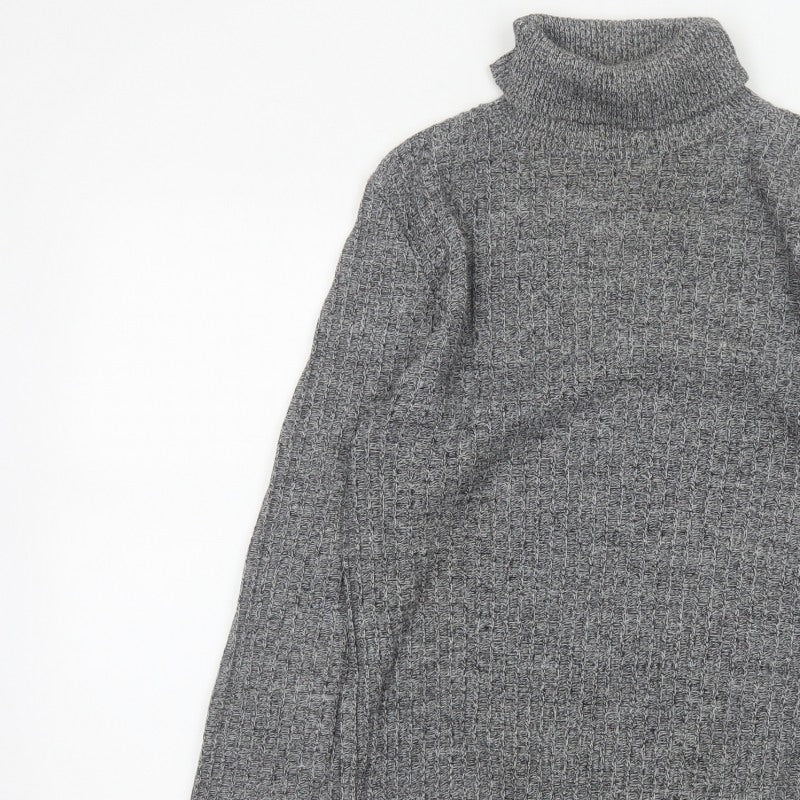 River Island Men Grey Small Chunky Knit Roll Neck Pullover Jumper