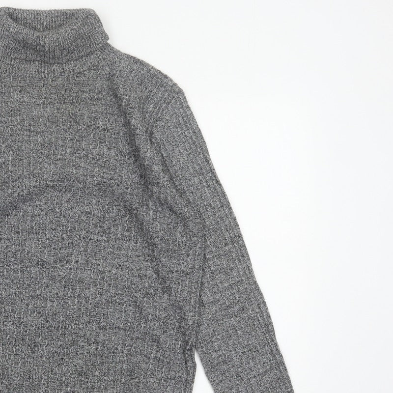 River Island Men Grey Small Chunky Knit Roll Neck Pullover Jumper