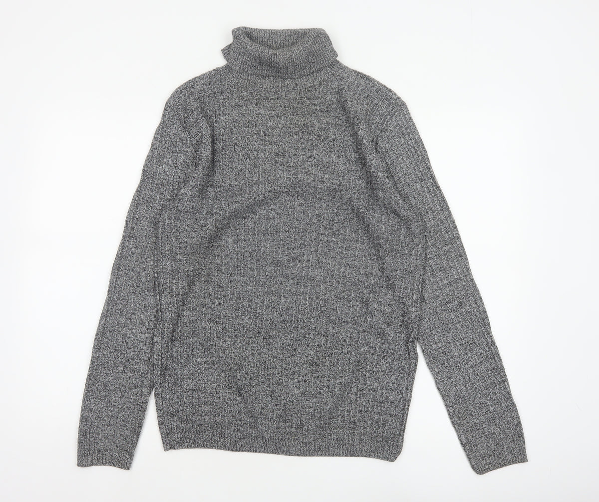 River Island Men Grey Small Chunky Knit Roll Neck Pullover Jumper
