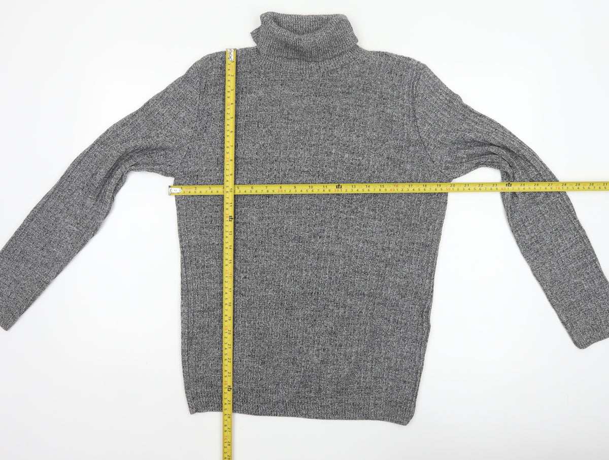 River Island Men Grey Small Chunky Knit Roll Neck Pullover Jumper