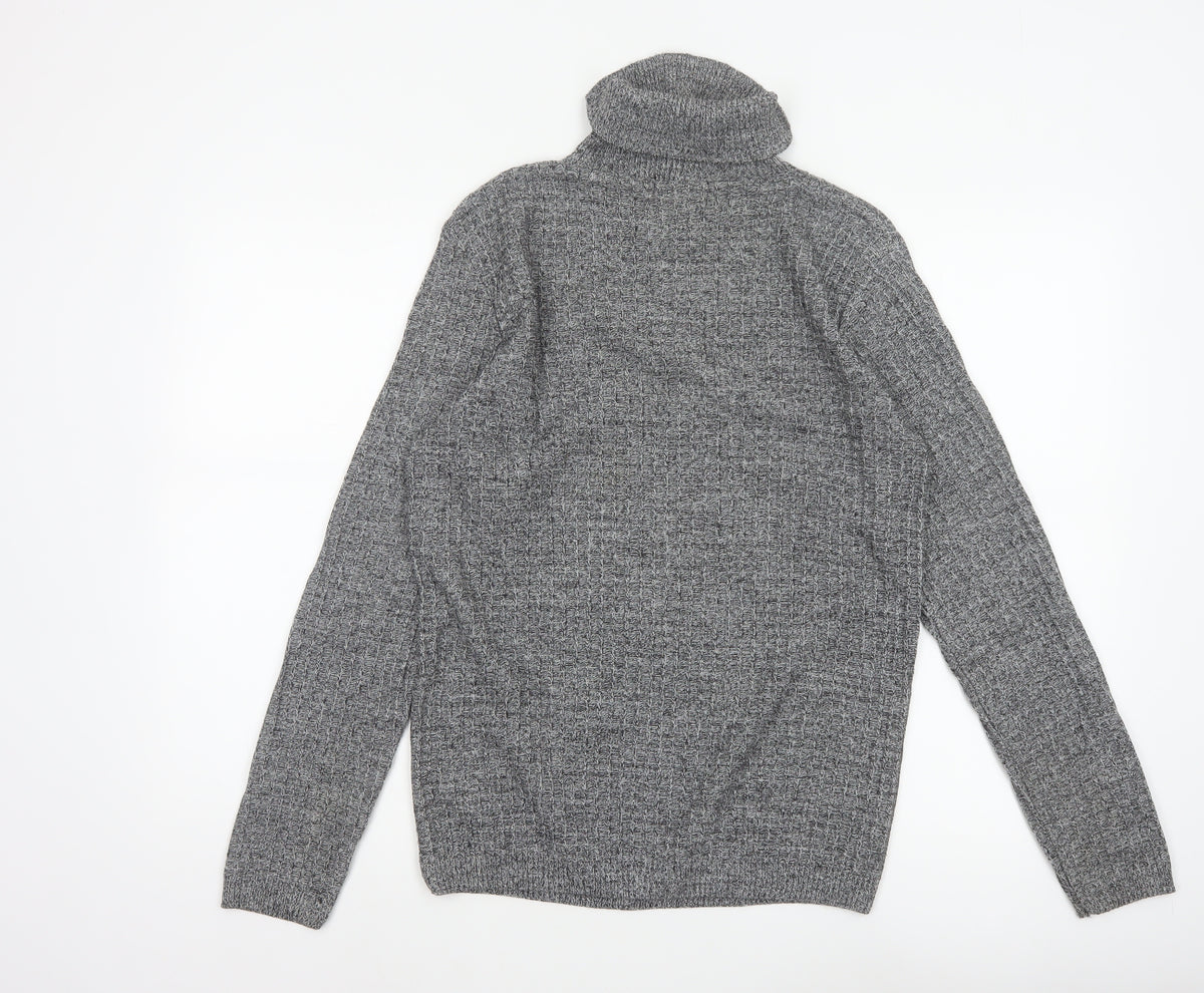 River Island Men Grey Small Chunky Knit Roll Neck Pullover Jumper
