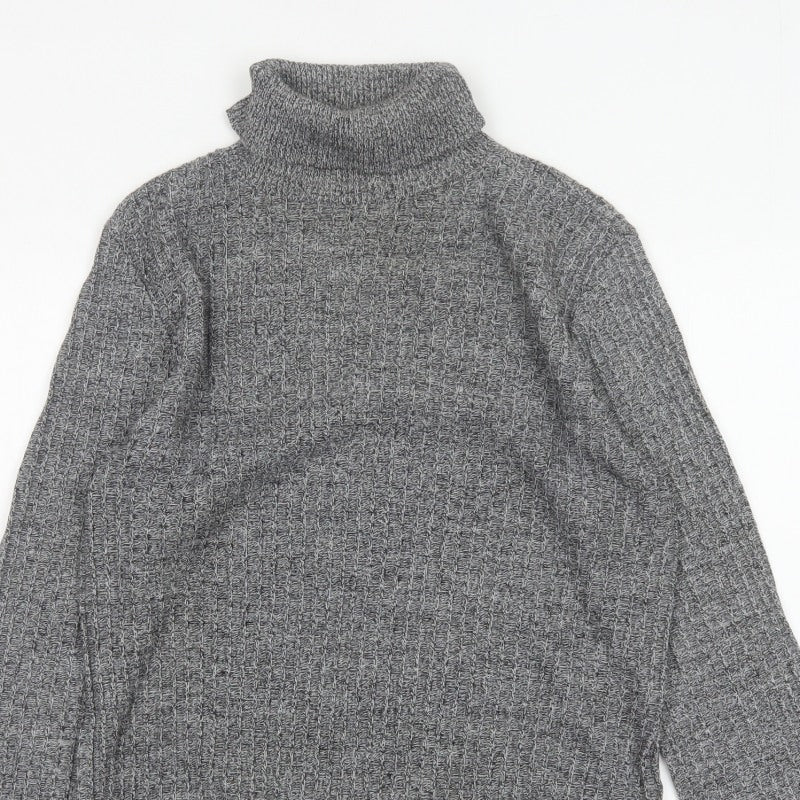 River Island Men Grey Small Chunky Knit Roll Neck Pullover Jumper