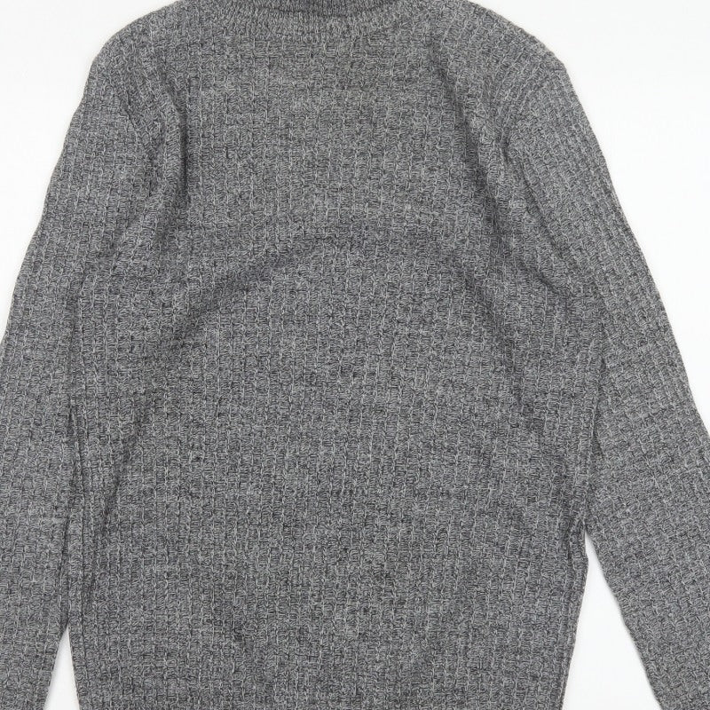 River Island Men Grey Small Chunky Knit Roll Neck Pullover Jumper