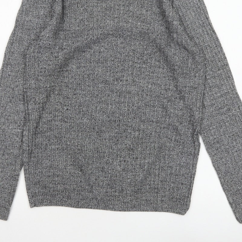 River Island Men Grey Small Chunky Knit Roll Neck Pullover Jumper