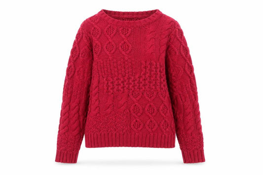 TU Women Red Size 12 Cable-Knit Cotton Blend Pullover Jumper
