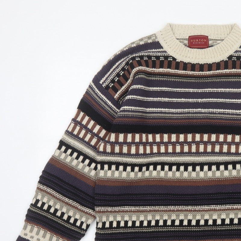 Burton Mens Multicoloured S Retro Geometric Cotton Silk Pullover Jumper