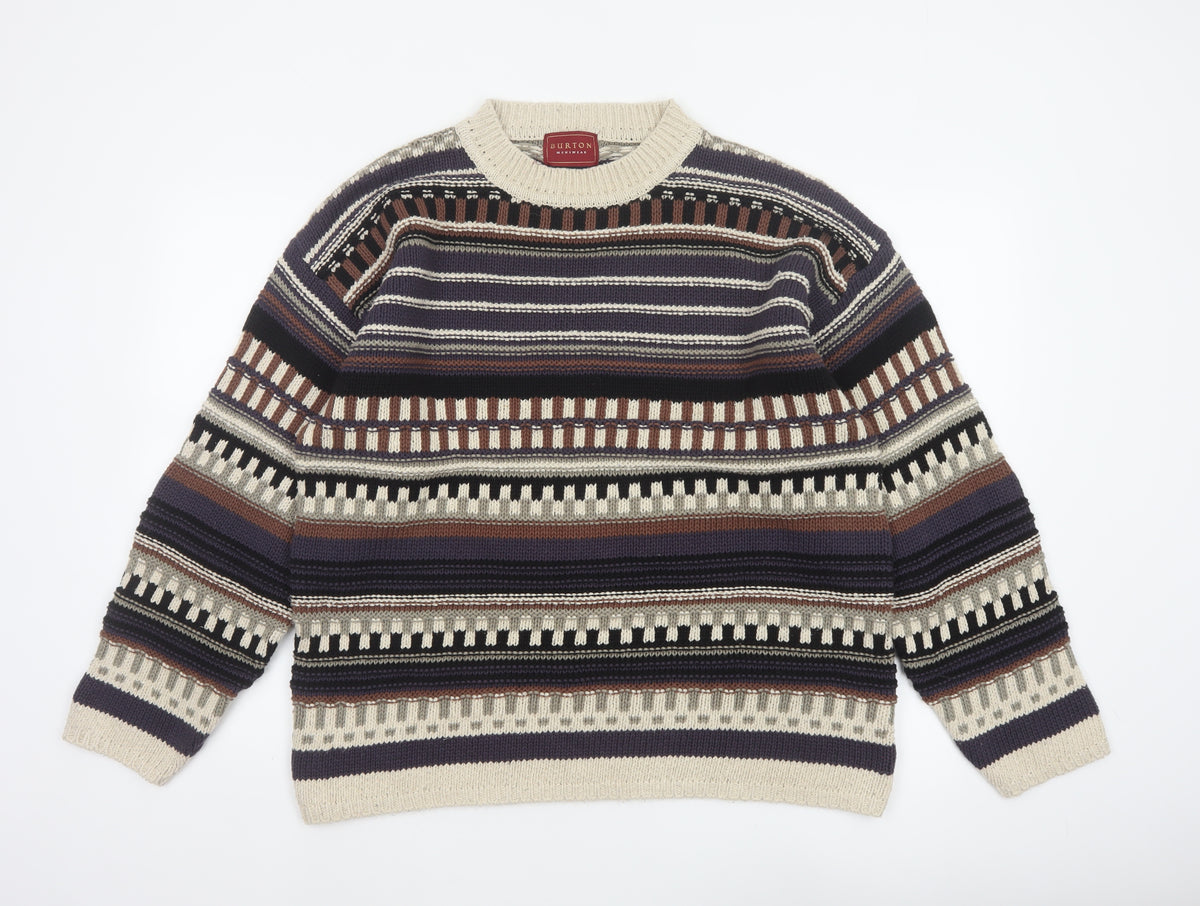 Burton Mens Multicoloured S Retro Geometric Cotton Silk Pullover Jumper