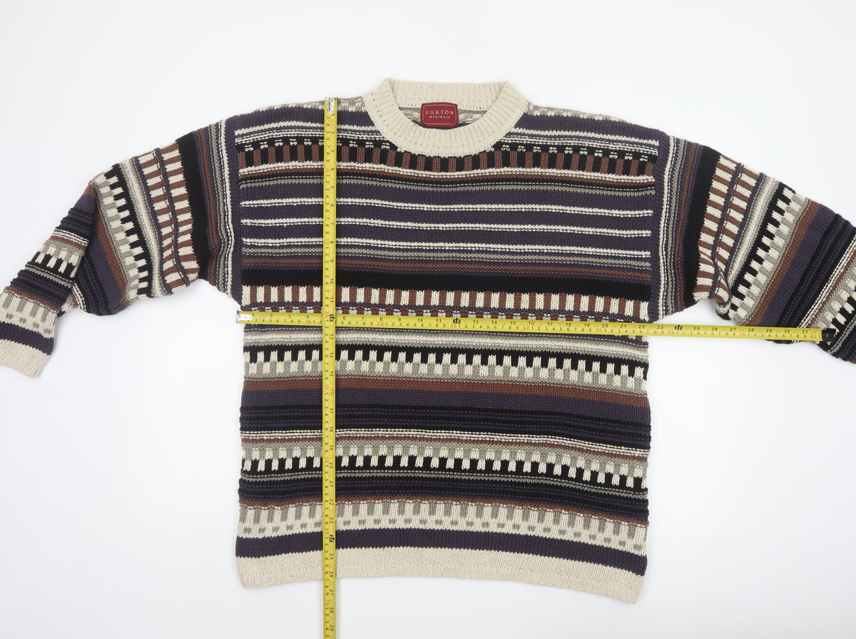 Burton Mens Multicoloured S Retro Geometric Cotton Silk Pullover Jumper