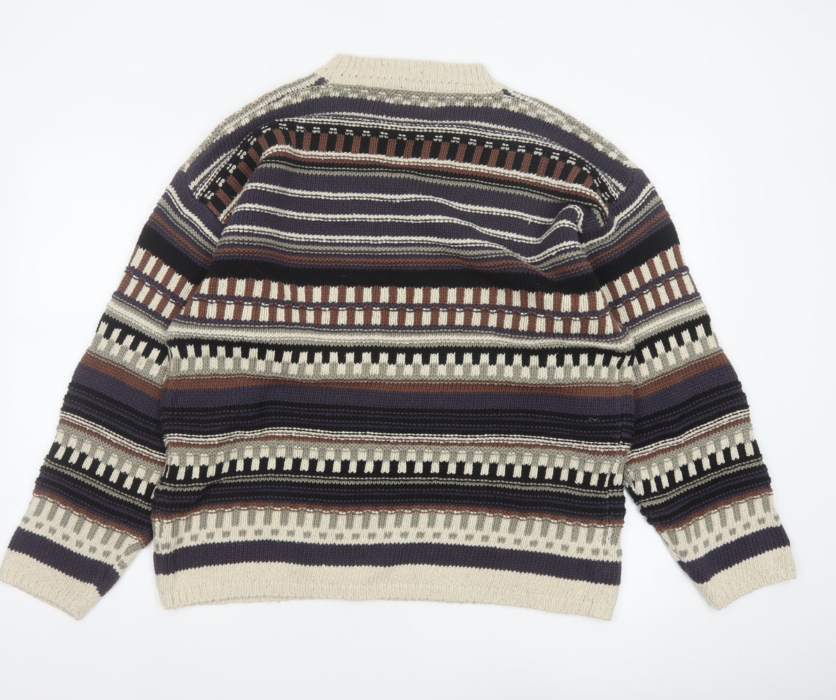 Burton Mens Multicoloured S Retro Geometric Cotton Silk Pullover Jumper