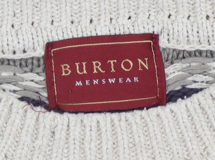Burton Mens Multicoloured S Retro Geometric Cotton Silk Pullover Jumper