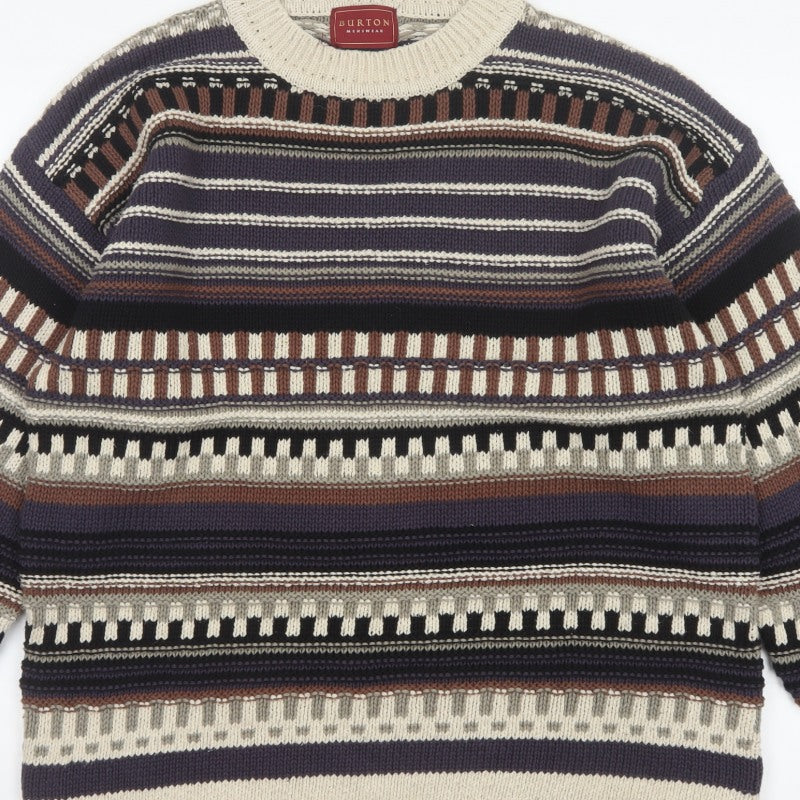 Burton Mens Multicoloured S Retro Geometric Cotton Silk Pullover Jumper