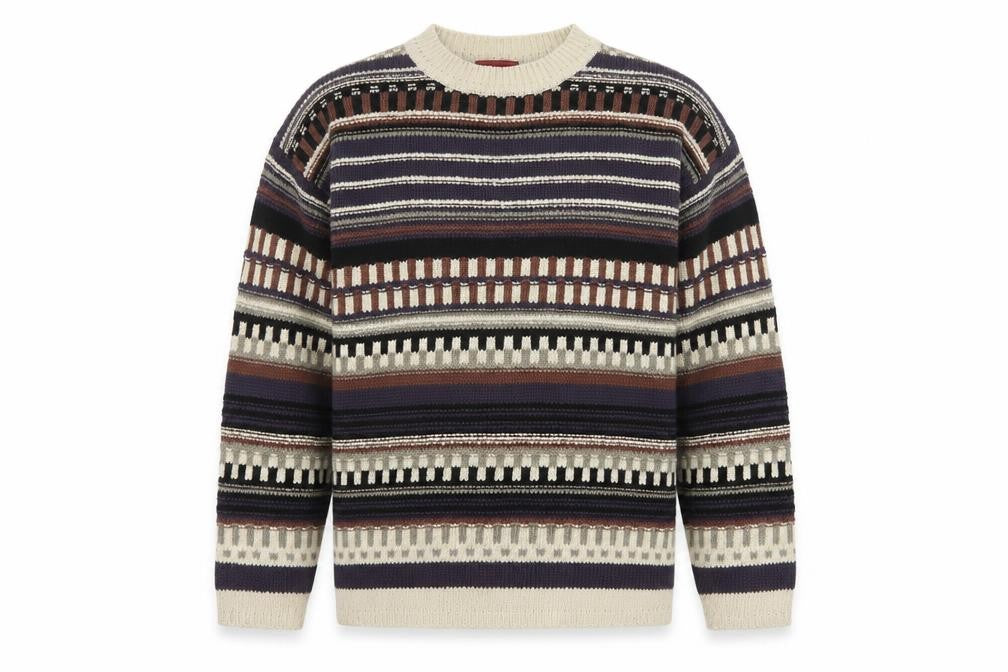 Burton Mens Multicoloured S Retro Geometric Cotton Silk Pullover Jumper