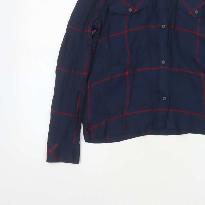 Mango Women’s Blue Red Check Button-Up Shirt UK 10 Long Sleeve