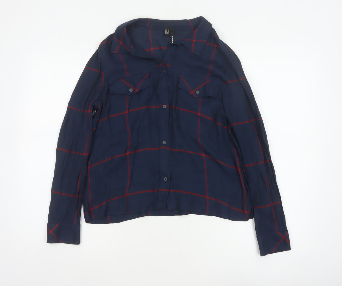 Mango Women’s Blue Red Check Button-Up Shirt UK 10 Long Sleeve