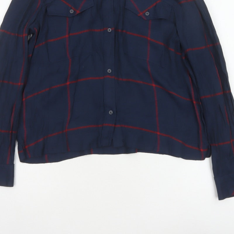 Mango Women’s Blue Red Check Button-Up Shirt UK 10 Long Sleeve