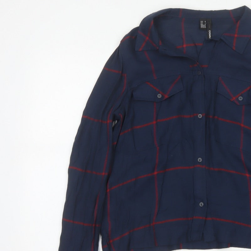 Mango Women’s Blue Red Check Button-Up Shirt UK 10 Long Sleeve