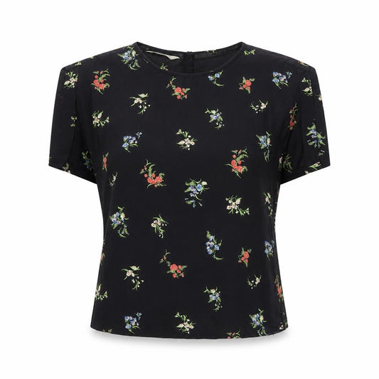Fat Face Women’s Black Floral Cotton Silk Size 12 Cap Sleeve Blouse