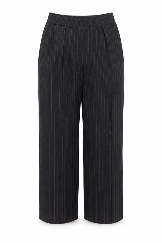 H&M Women Black Pinstripe High Rise Straight Leg Tailored Trousers L