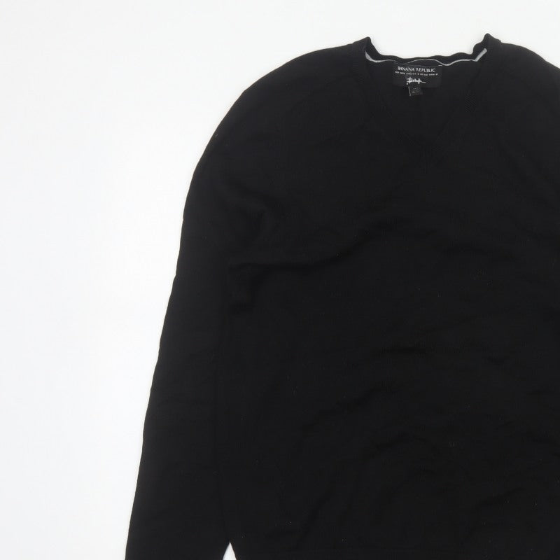 Banana Republic Men Black M Merino Wool V-Neck Pullover Jumper