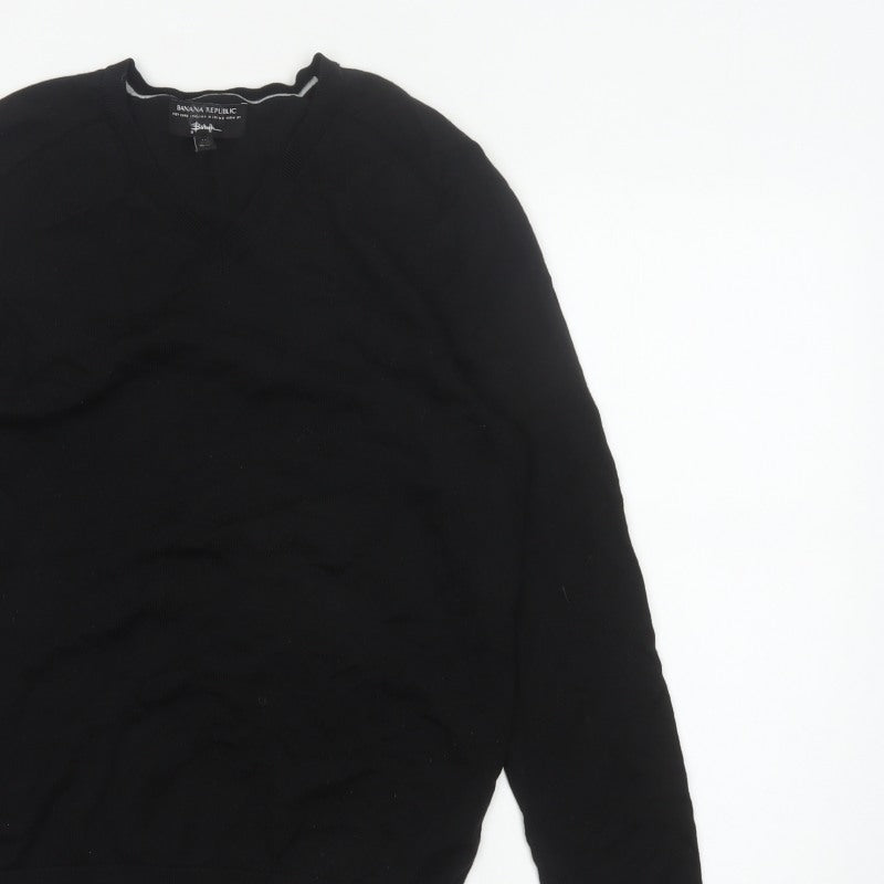 Banana Republic Men Black M Merino Wool V-Neck Pullover Jumper