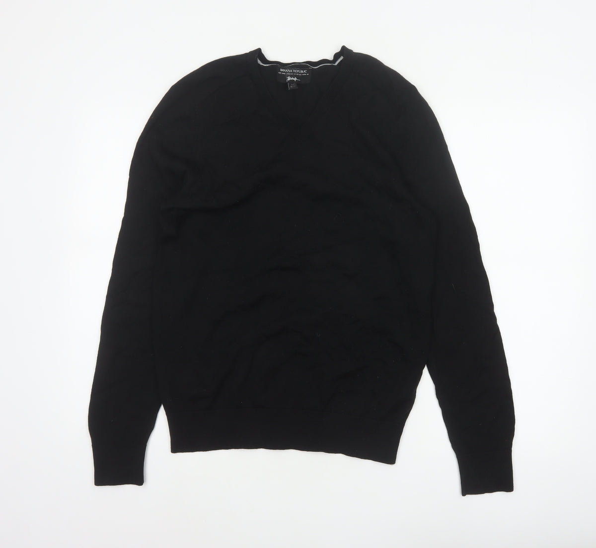 Banana Republic Men Black M Merino Wool V-Neck Pullover Jumper
