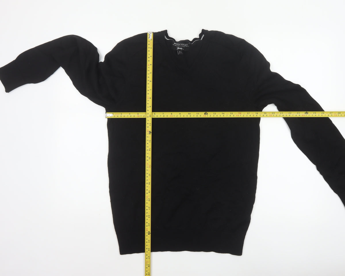 Banana Republic Men Black M Merino Wool V-Neck Pullover Jumper