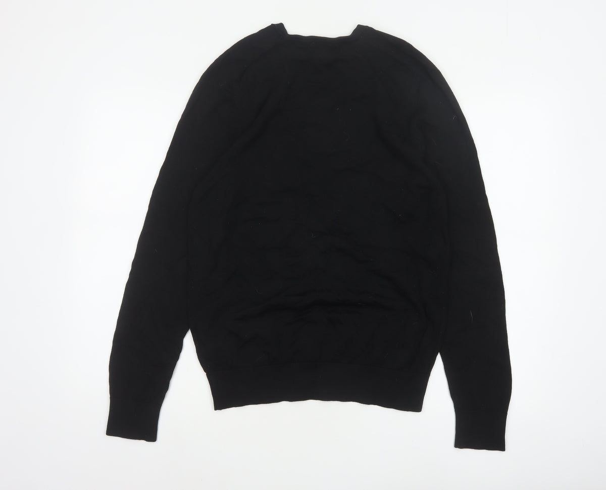 Banana Republic Men Black M Merino Wool V-Neck Pullover Jumper