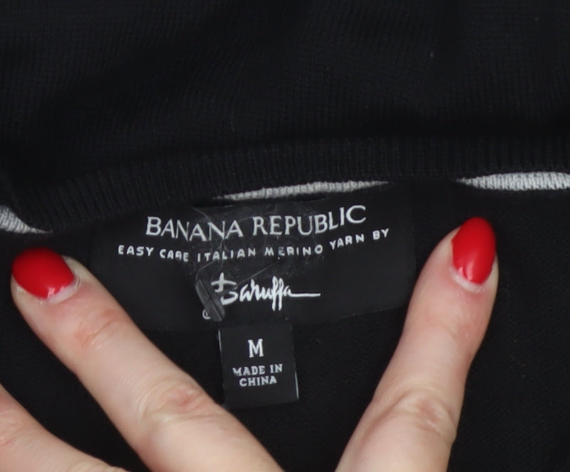 Banana Republic Men Black M Merino Wool V-Neck Pullover Jumper