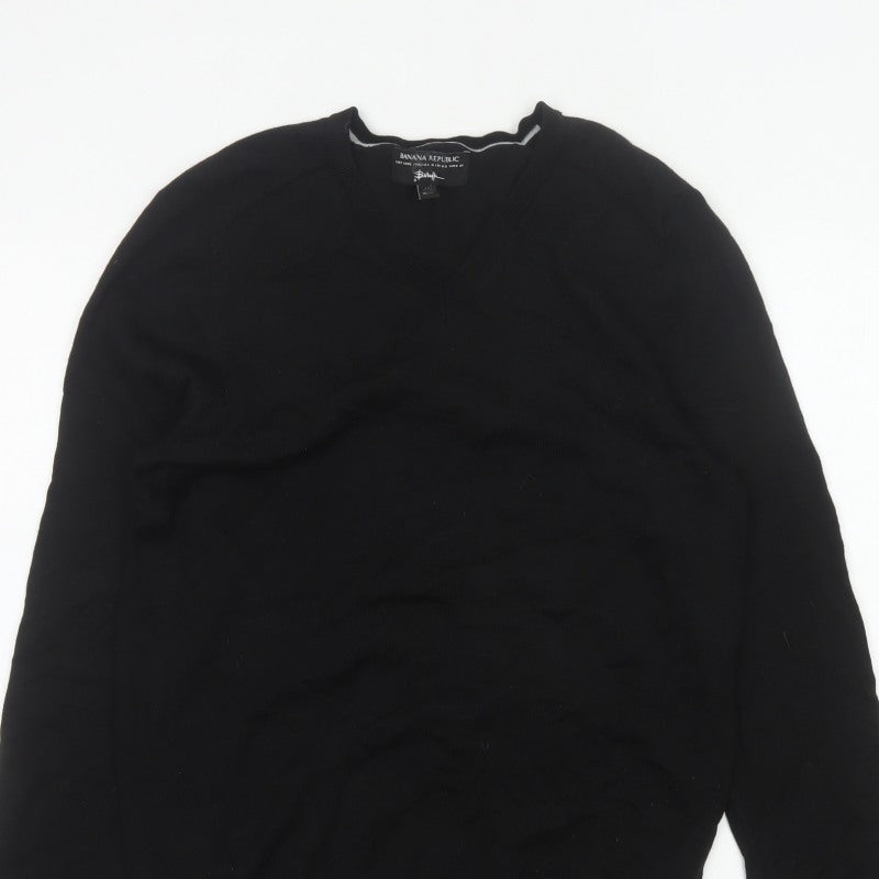 Banana Republic Men Black M Merino Wool V-Neck Pullover Jumper