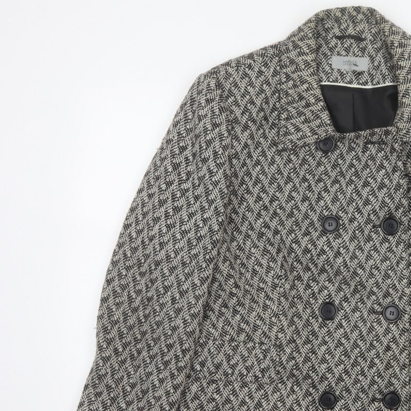 Marks and Spencer Women Grey UK 22 Herringbone Wool Blend Pea Coat