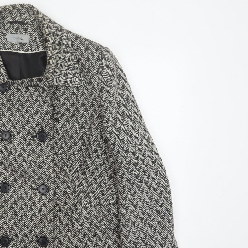 Marks and Spencer Women Grey UK 22 Herringbone Wool Blend Pea Coat