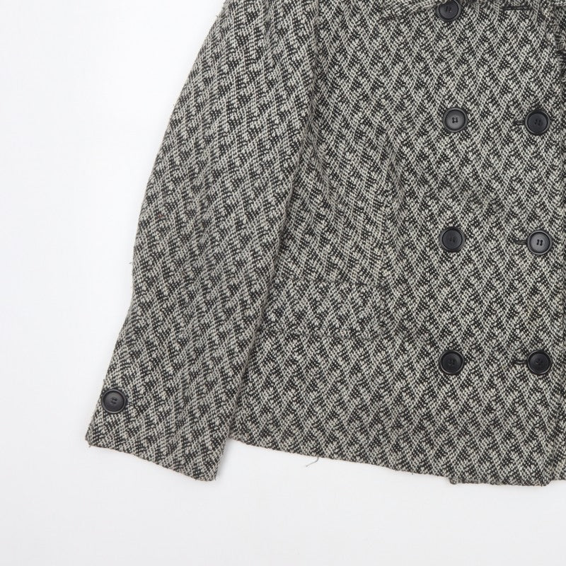 Marks and Spencer Women Grey UK 22 Herringbone Wool Blend Pea Coat