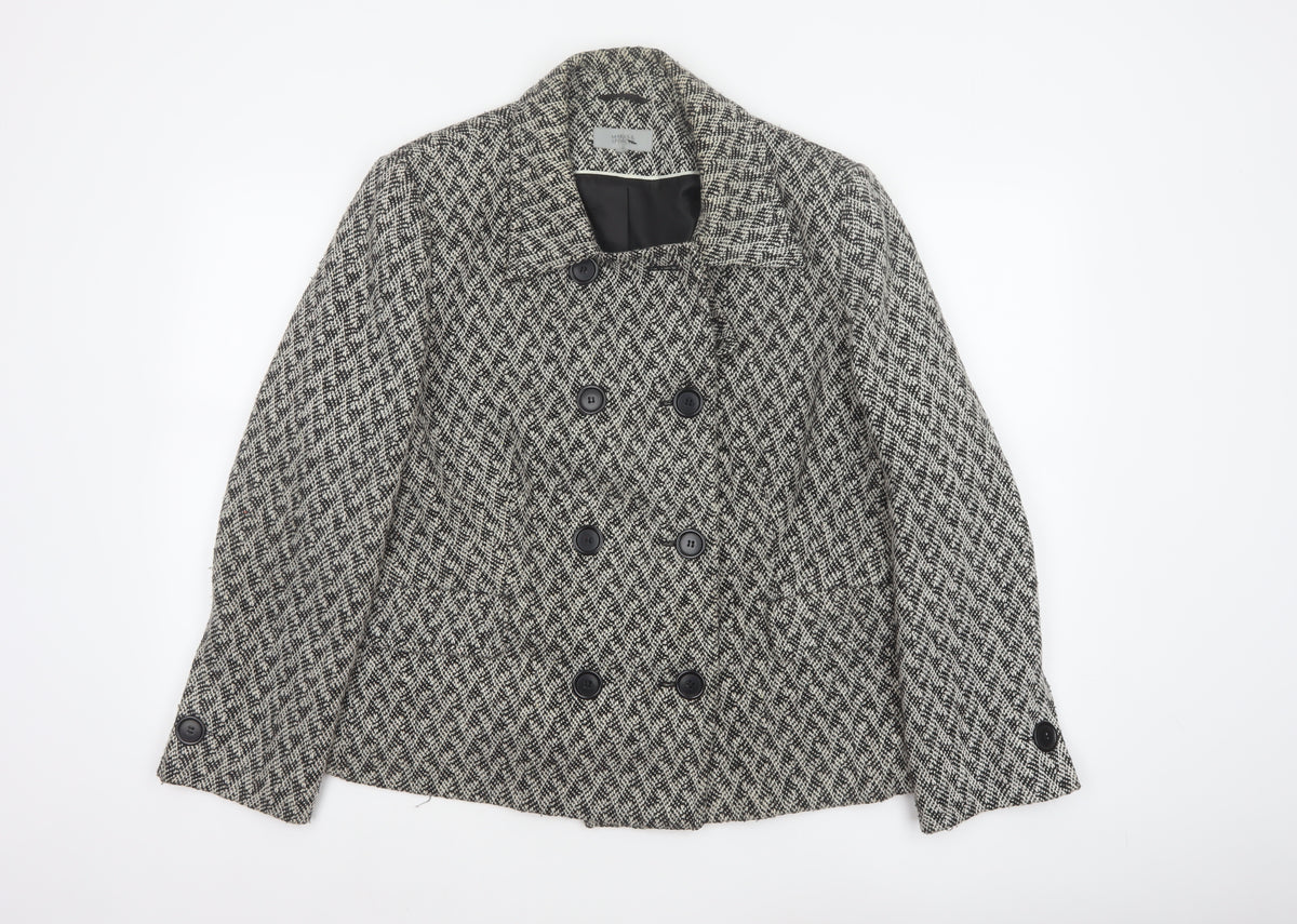 Marks and Spencer Women Grey UK 22 Herringbone Wool Blend Pea Coat