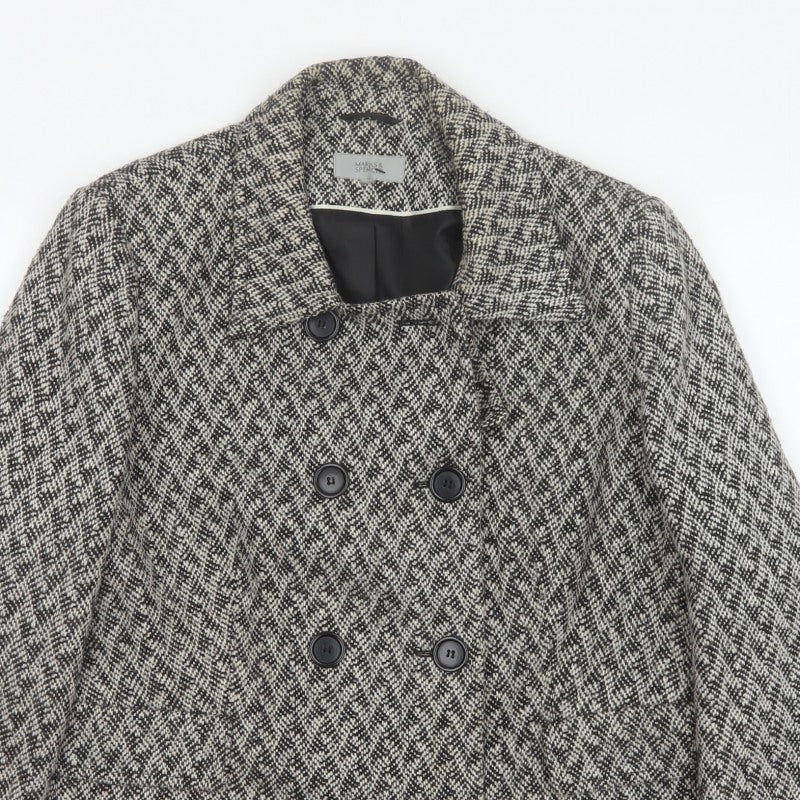 Marks and Spencer Women Grey UK 22 Herringbone Wool Blend Pea Coat