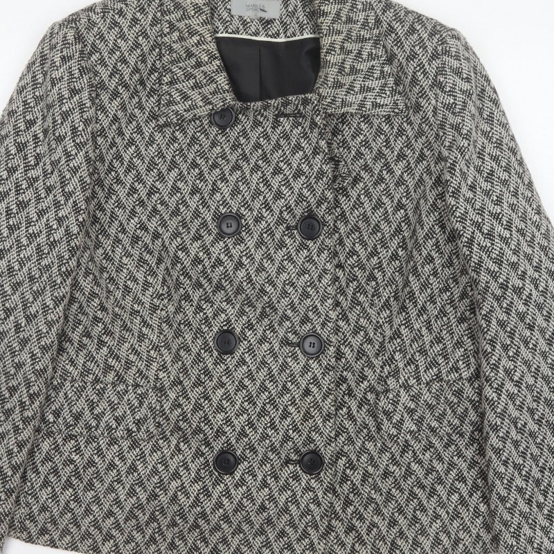 Marks and Spencer Women Grey UK 22 Herringbone Wool Blend Pea Coat