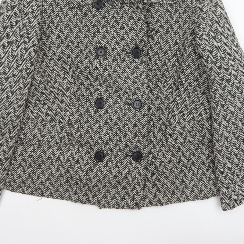 Marks and Spencer Women Grey UK 22 Herringbone Wool Blend Pea Coat
