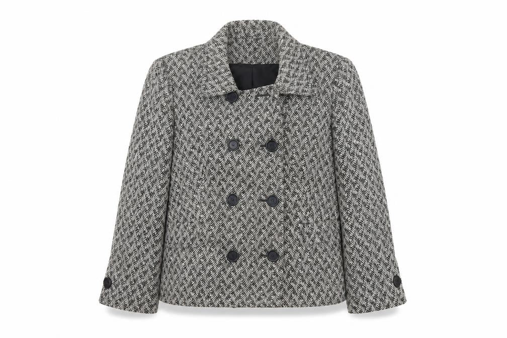 Marks and Spencer Women Grey UK 22 Herringbone Wool Blend Pea Coat
