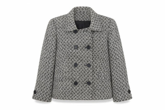 Marks and Spencer Women Grey UK 22 Herringbone Wool Blend Pea Coat