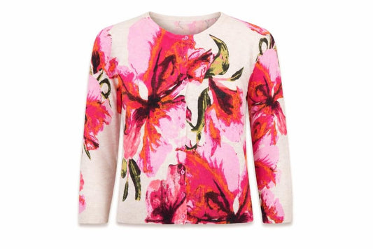 Roman Women’s Pink Floral Cardigan Size 12 Long Sleeve Knit Button