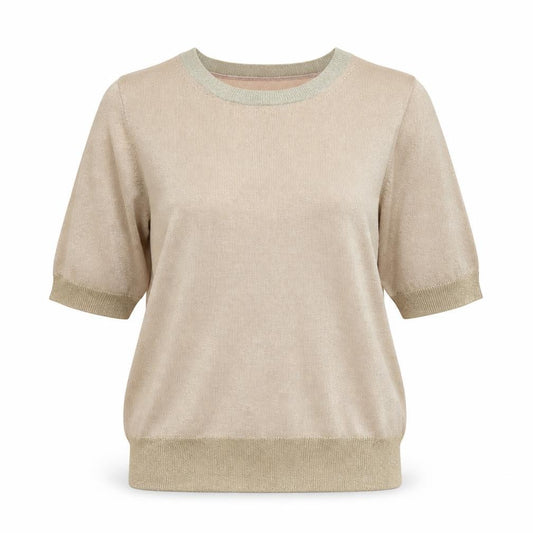Marks and Spencer Women Gold M Glitter Knit 3/4 Sleeve Top