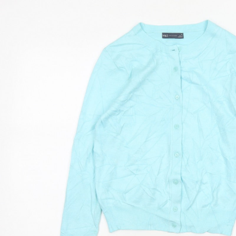 Marks and Spencer Women Blue Size 10 Fine Knit Button Cardigan