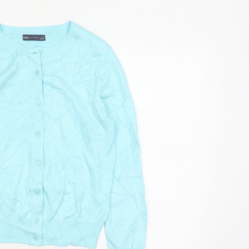 Marks and Spencer Women Blue Size 10 Fine Knit Button Cardigan