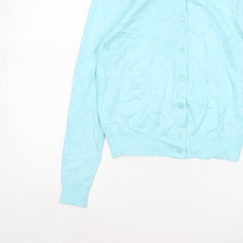 Marks and Spencer Women Blue Size 10 Fine Knit Button Cardigan