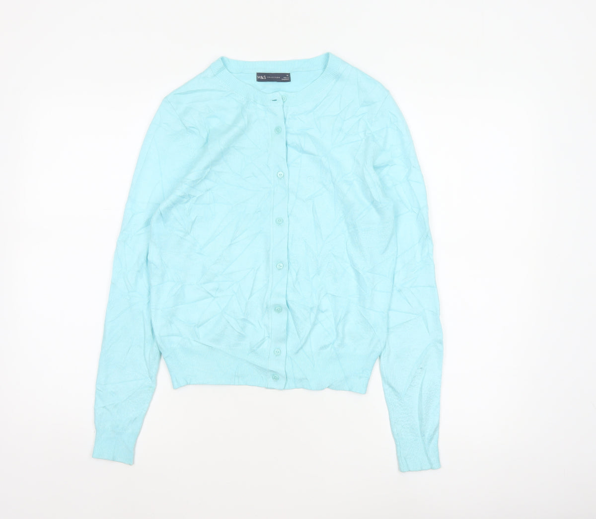 Marks and Spencer Women Blue Size 10 Fine Knit Button Cardigan