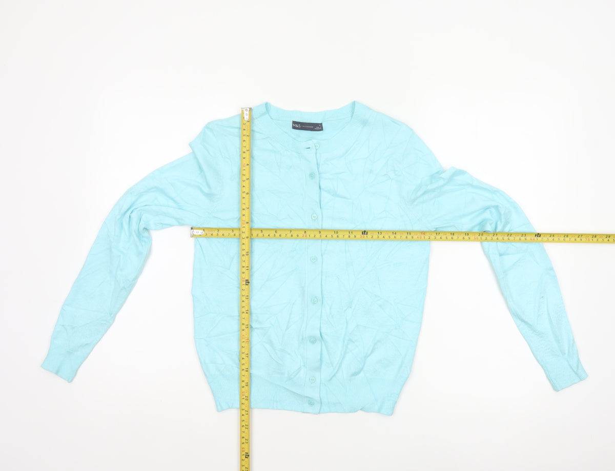 Marks and Spencer Women Blue Size 10 Fine Knit Button Cardigan