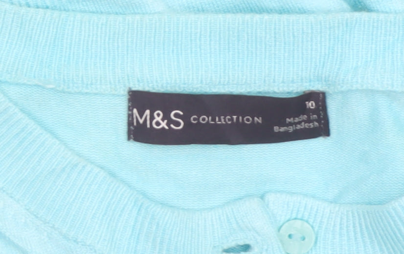 Marks and Spencer Women Blue Size 10 Fine Knit Button Cardigan