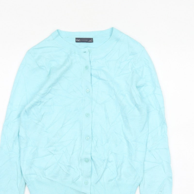 Marks and Spencer Women Blue Size 10 Fine Knit Button Cardigan