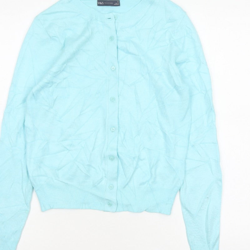 Marks and Spencer Women Blue Size 10 Fine Knit Button Cardigan