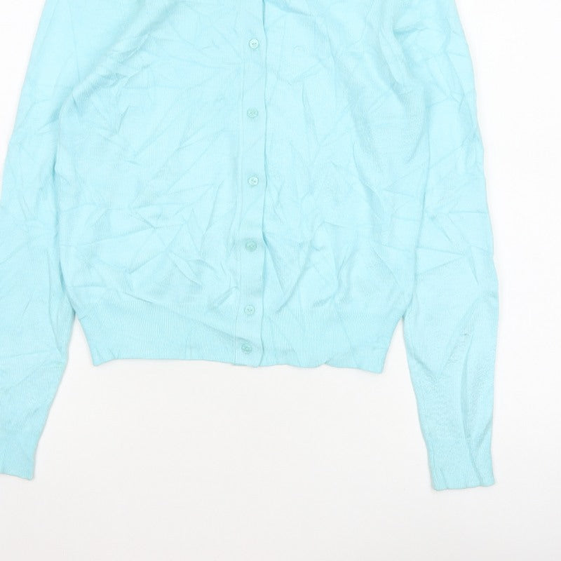 Marks and Spencer Women Blue Size 10 Fine Knit Button Cardigan