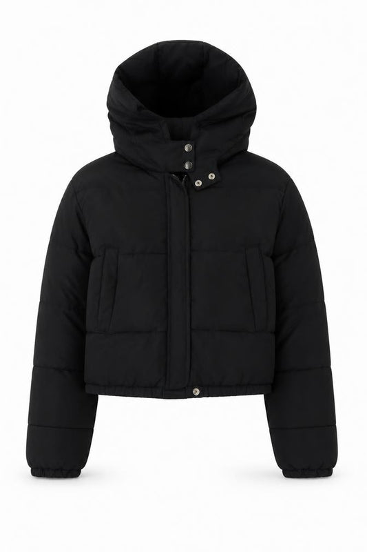 Boohoo Women’s Black UK 14 Hooded Puffer Jacket Short Zip Coat